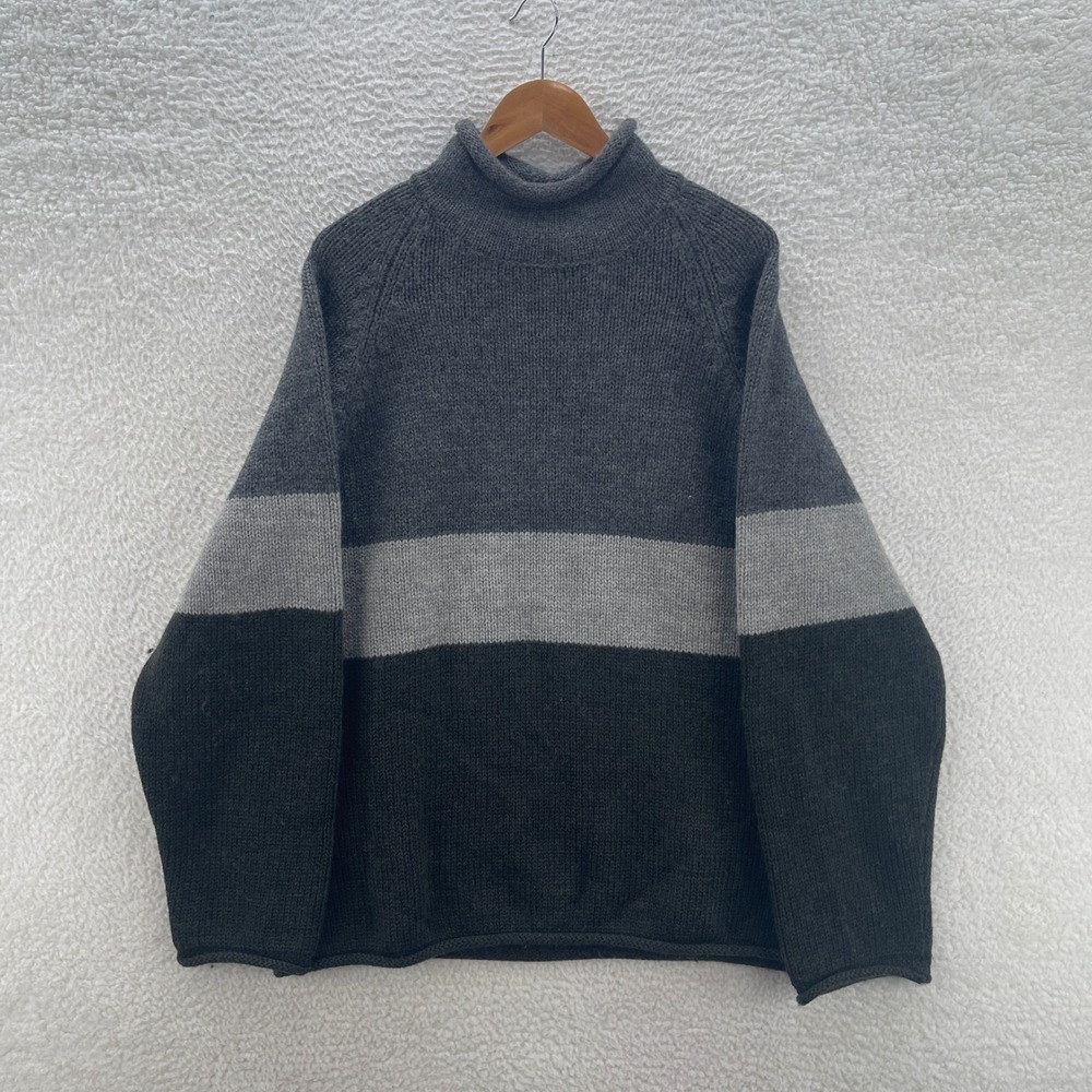 Vintage J Crew Sweater Mens XL Gray Green Roll Neck Oarsman Colorblock Wool